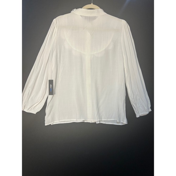 Alice Blue White Lace Collar Button Down Blouse Women's Size L Textured Dreamy - Picture 2 of 6